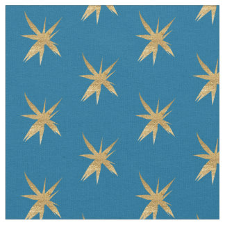 Tecido Estrelas Dourados no azul médio