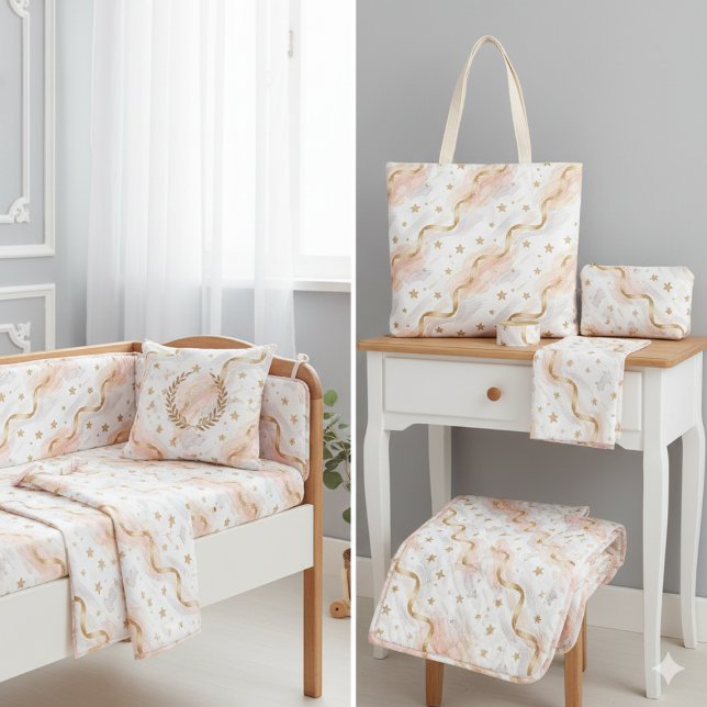 Tecido Estrelas Elegantes Douradas e Rosa Água-Marinha (Criador carregado)