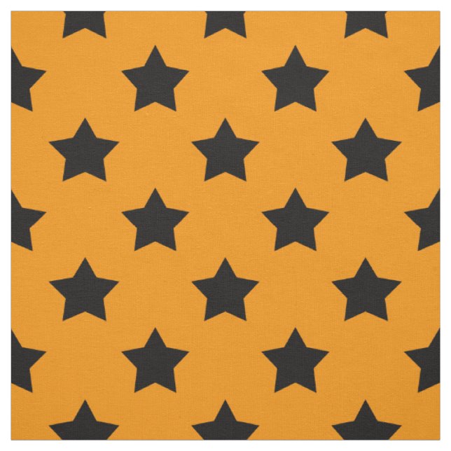 Tecido Estrelas Negras Laranja Padrão Têxtil Decorativo (Modelo)