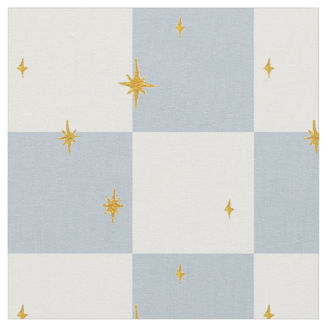 Tecido Estrelas xadrez Verifique azul sábio mágico  (Detalhe)