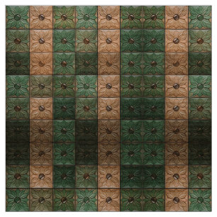 Tecido eterno Verde Terrestre e Azulejo Floral Cas