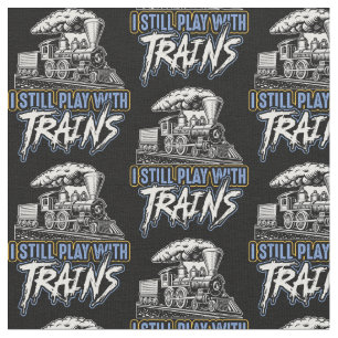 Tecido Eu ainda toco com trem a vapor em preto