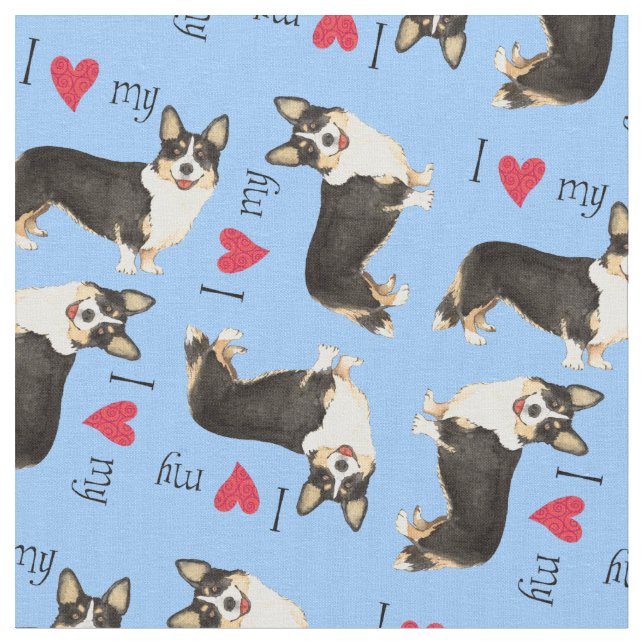 Tecido Eu amo meu Cardigan Welsh Corgi (Detalhe)