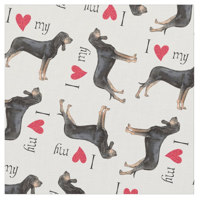 Tecido Eu amo meus preto e Coonhound de Tan (Detalhe)