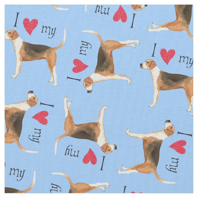 Tecido Eu Amo o meu Foxhound Americano (Detalhe)