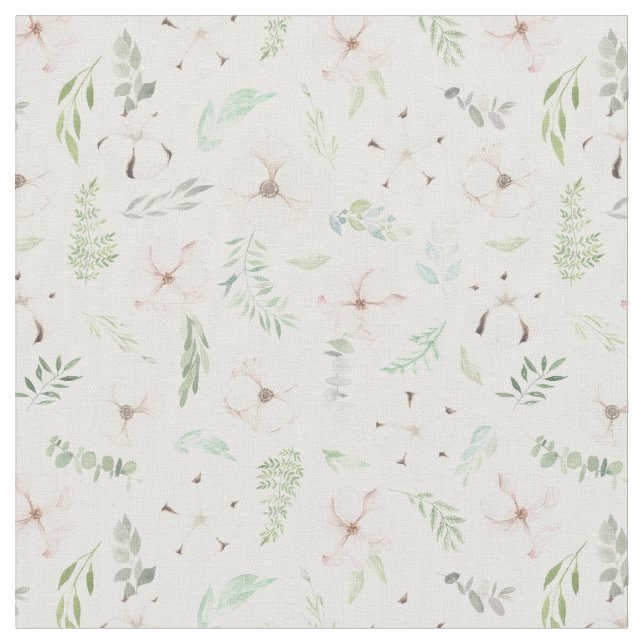 Tecido Eucalyptus Verdes e Flores Padrão Invisível (Detalhe)
