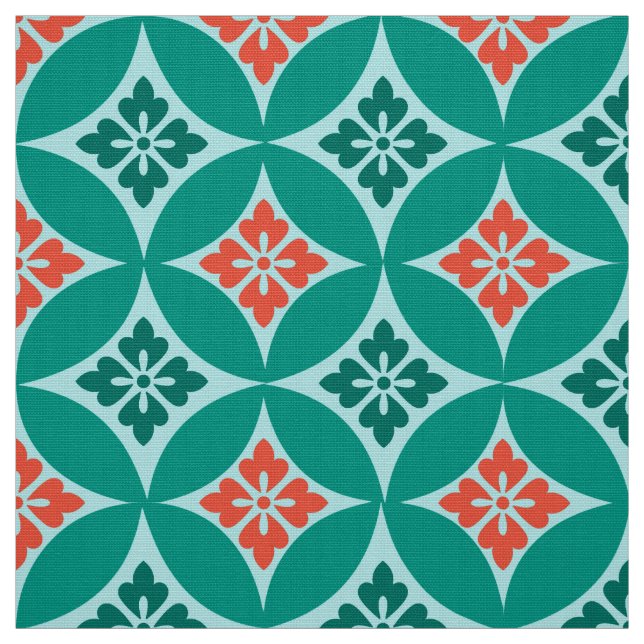 Tecido Expedição com Motif Flor, Turquesa e Coral (Modelo)