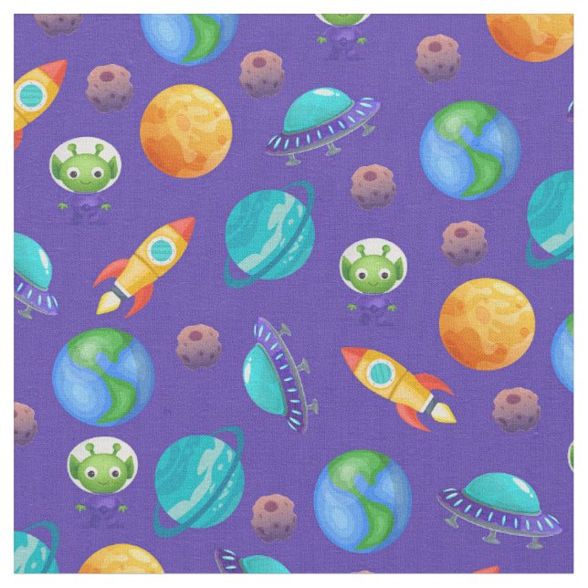 Tecido Exploradores de Espaço em Azul Real (Detalhe)
