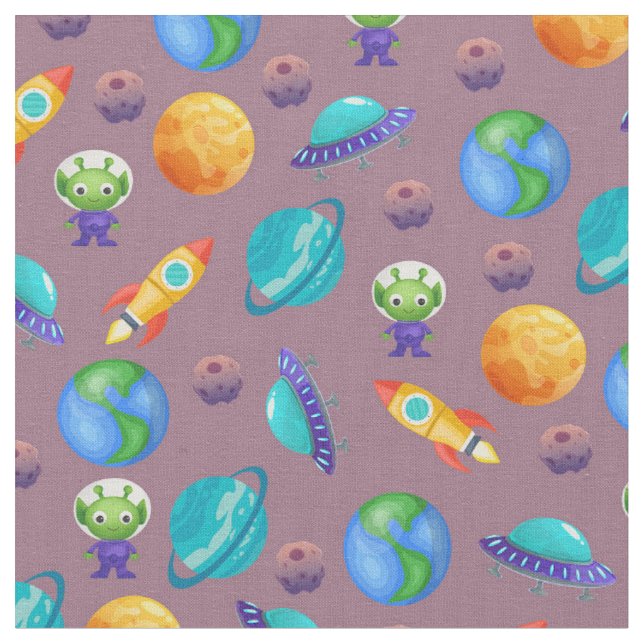 Tecido Exploradores de Espaço em Cinzas Escuras-Rosa (Detalhe)