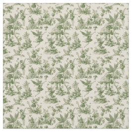 Tecido Fadas da Floresta Verde Padrão Toile de Jouy