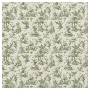Tecido Fadas da Floresta Verde Padrão Toile de Jouy