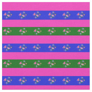 Tecido Faixa de flores rosa, verde-ilha, azul