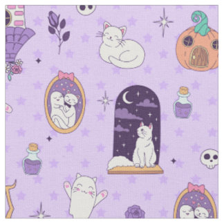Tecido fantasioso roxo halloween assustador fantasma gato