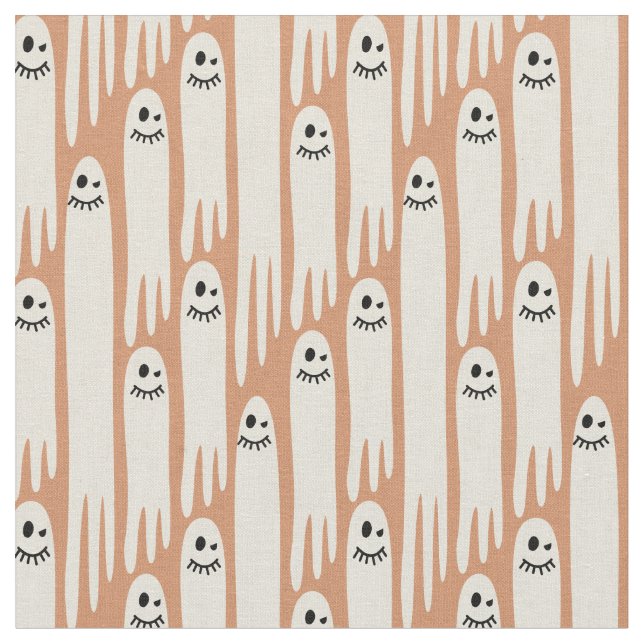 Tecido Fantasmas Amigáveis em Creme e Laranja – Halloween (Detalhe)