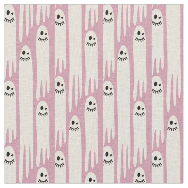 Tecido Fantasmas Amigáveis em Creme e Rosa – Padrão de Ha (Detalhe)