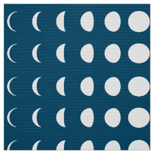 Tecido Fases da Lua no Azul Profundo da Meia-Noite