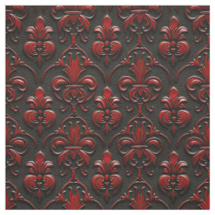 Tecido Faux vermelho e preto Damasco com marcas