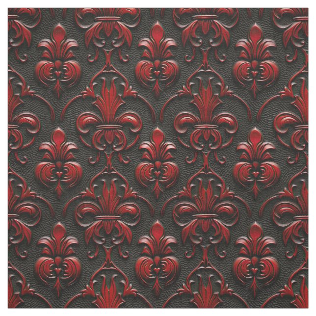 Tecido Faux vermelho e preto Damasco com marcas (Modelo)