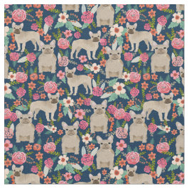 Tecido Fawn French Bulldogs Vintage Marinho Floral