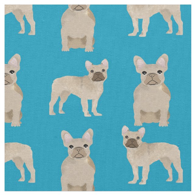 Tecido Fawn French Dog Teal (Detalhe)