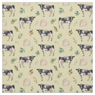 Tecido Fazenda de Vaca de Aquarela Amarelo Gingham Baby N