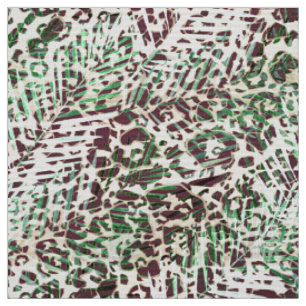 Tecido Febre, leopardo, tropical, palma, folhas, marrom,