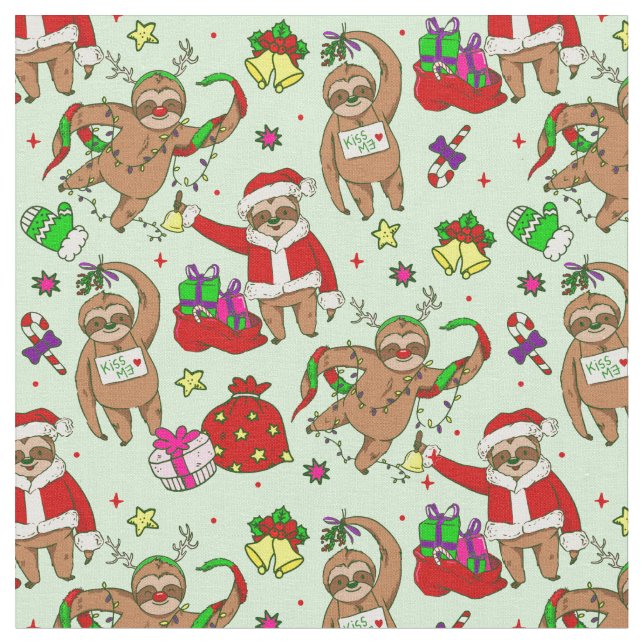 Tecido feio natal santa claus preguiça (Detalhe)