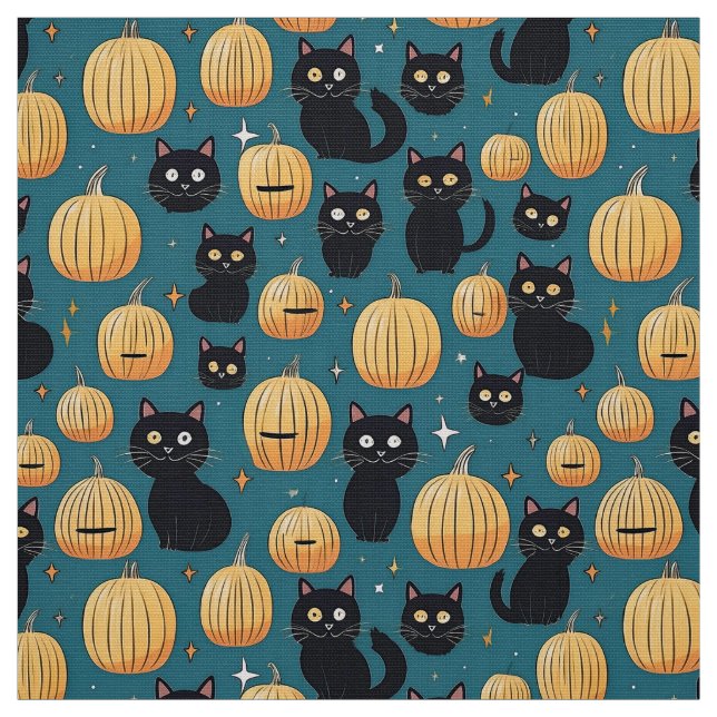 Tecido Felinos pretos e abóboras de halloween (Modelo)