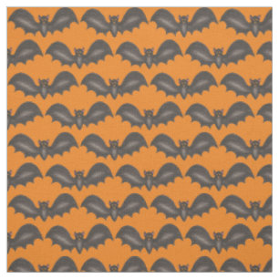 Tecido Feliz Dia das Bruxas Negro Bats Voadores Laranja
