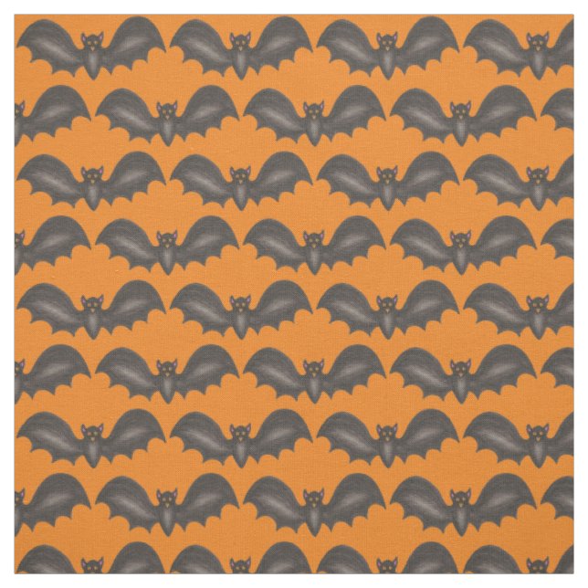 Tecido Feliz Dia das Bruxas Negro Bats Voadores Laranja (Modelo)