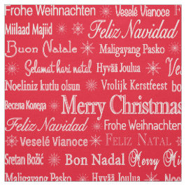 Tecido Feliz Natal, diferentes idiomas, modelo vermelho