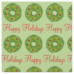 Tecido Feliz Natal Natal Natal Xmas Green Wreath Cookies