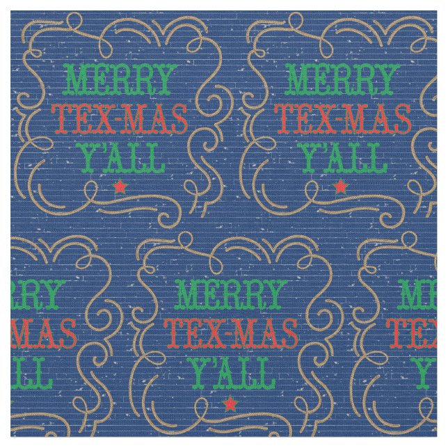 Tecido Feliz Tex-Mas Y'all Rope Frame em azul (Detalhe)