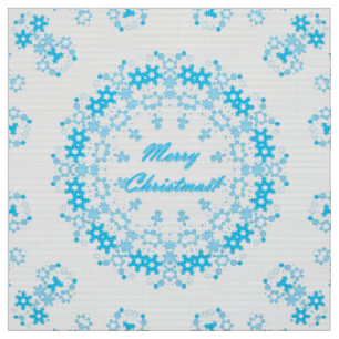 Tecido Feliz texto de Natal em volta de quadro de neve az