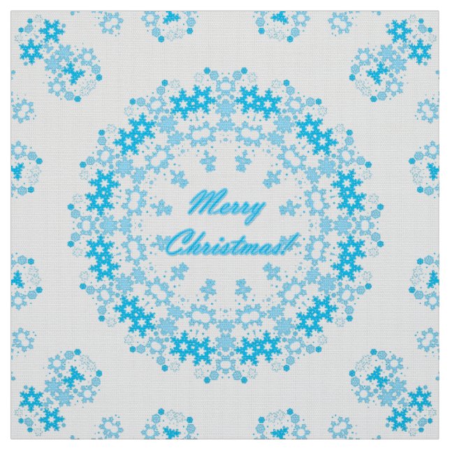 Tecido Feliz texto de Natal em volta de quadro de neve az (Modelo)