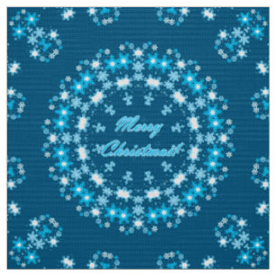 Tecido Feliz texto de Natal em volta de quadro de neve az