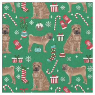 Tecido feriado de Natal de cão Sharpei