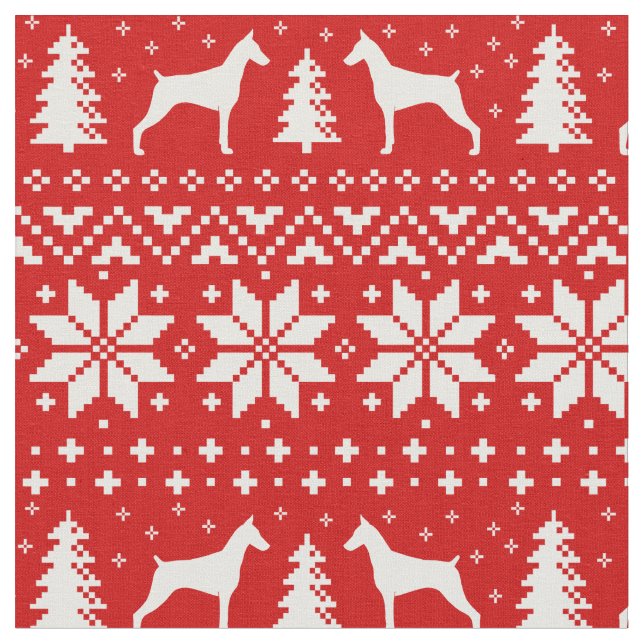 Tecido Feriado de Natal do Doberman Pinscher Silhouettes (Detalhe)