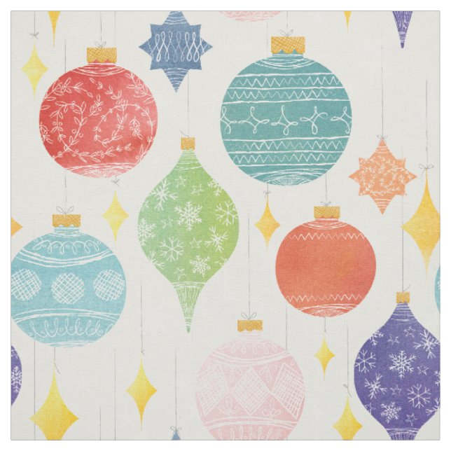 Tecido Feriado de Natal do Ornamento de Aquarelas Padrão (Modelo)