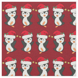 Tecido Feriado Vermelho Pinguim de Natal bonito
