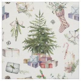 Tecido Feriados de Natal de inverno com Aquarela