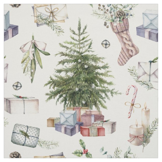 Tecido Feriados de Natal de inverno com Aquarela (Modelo)