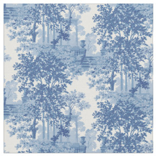 Tecido Ferramenta de Paisagem Azul Vintage com Urns e Col