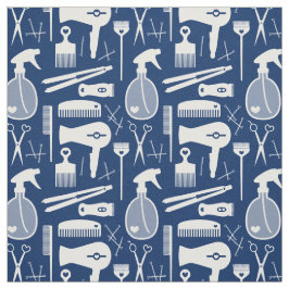 Tecido Ferramentas de Salão de Cabelo Azul e Branco Retro
