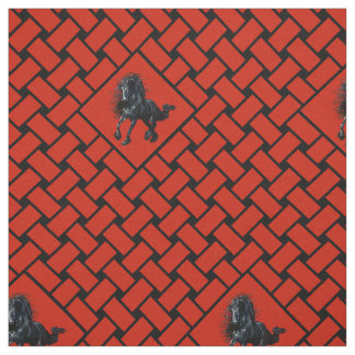 Tecido Ferro vermelho/preto, diamante, cavalo Frísia 5"