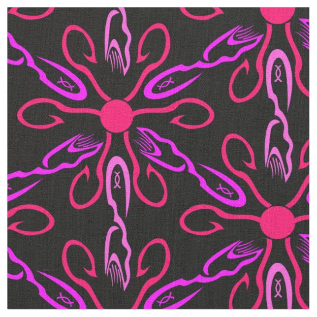 Tecido Ficheiros Rosa e Prato de Peixe Roxo (Detalhe)
