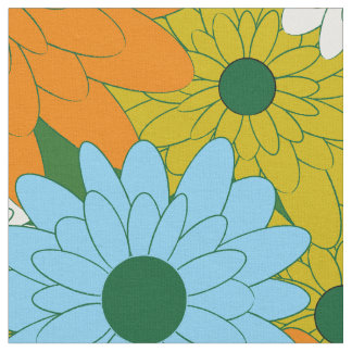 Tecido Field of Flowers Green Retro Print
