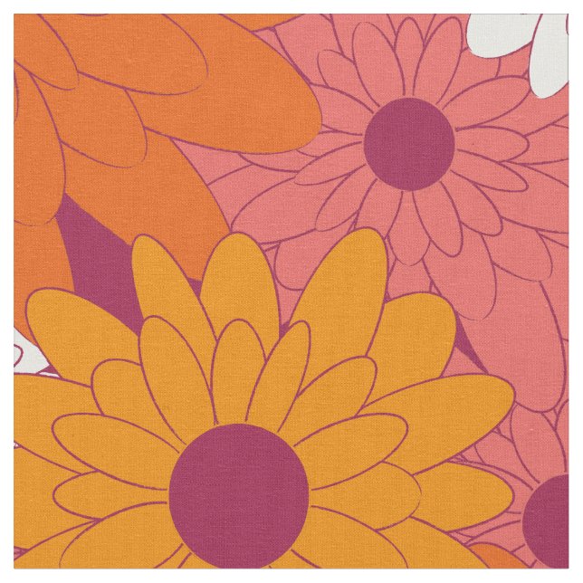 Tecido Field of Flowers Pink Retro Print (Detalhe)