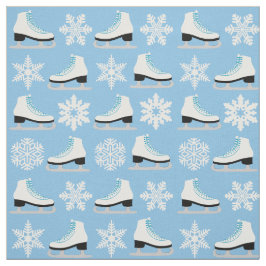 Tecido Figura skates azul e Natal dos flocos de neve