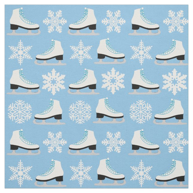Tecido Figura skates azul e Natal dos flocos de neve (Modelo)